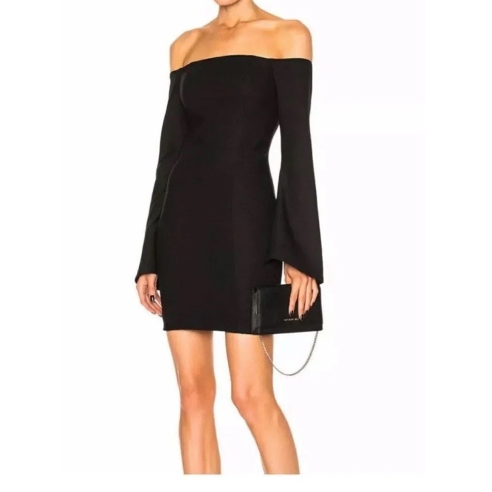 cinq a sept mini‎ black dress long sleeve off shoulder naira Size 4